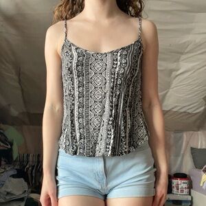 🖤 Flowy Aztec Tank Top, Summer Tops for Women, Beach, V Neck, Feminine Strappy